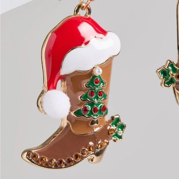 Cowboy Boot Christmas Earrings / Western Earrings Christmas Earrings - Picture 2 of 5